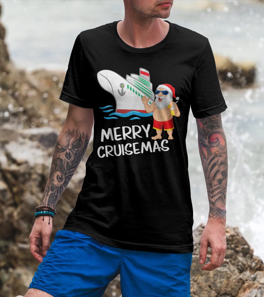 Merry Cruisemas Santa Claus Tropical Vacation Cruise Ship T-Shirt