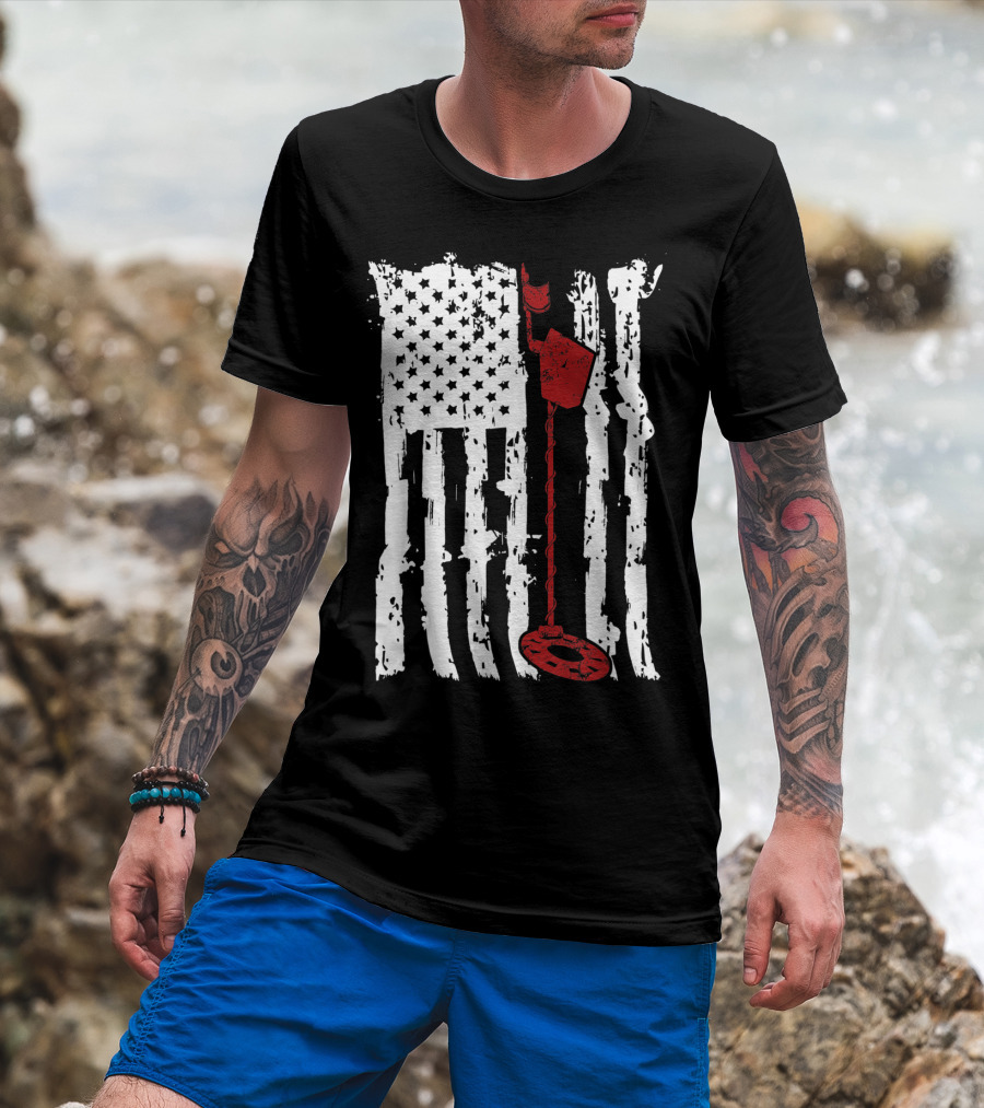 Metal Detector Vintage American Flag T-Shirt