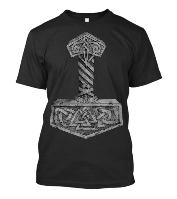 Mjolnir Thor's Hammer With Valknut Symbol Norse Mythology Viking T-Shirt