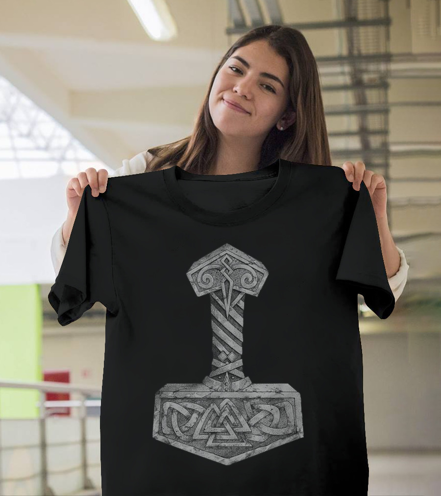 Mjolnir Thor's Hammer With Valknut Symbol Norse Mythology Viking T-Shirt