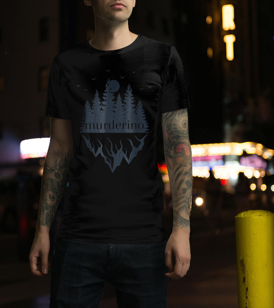 Murderino True Crime Forest Scene With Bats And Moon T-Shirt