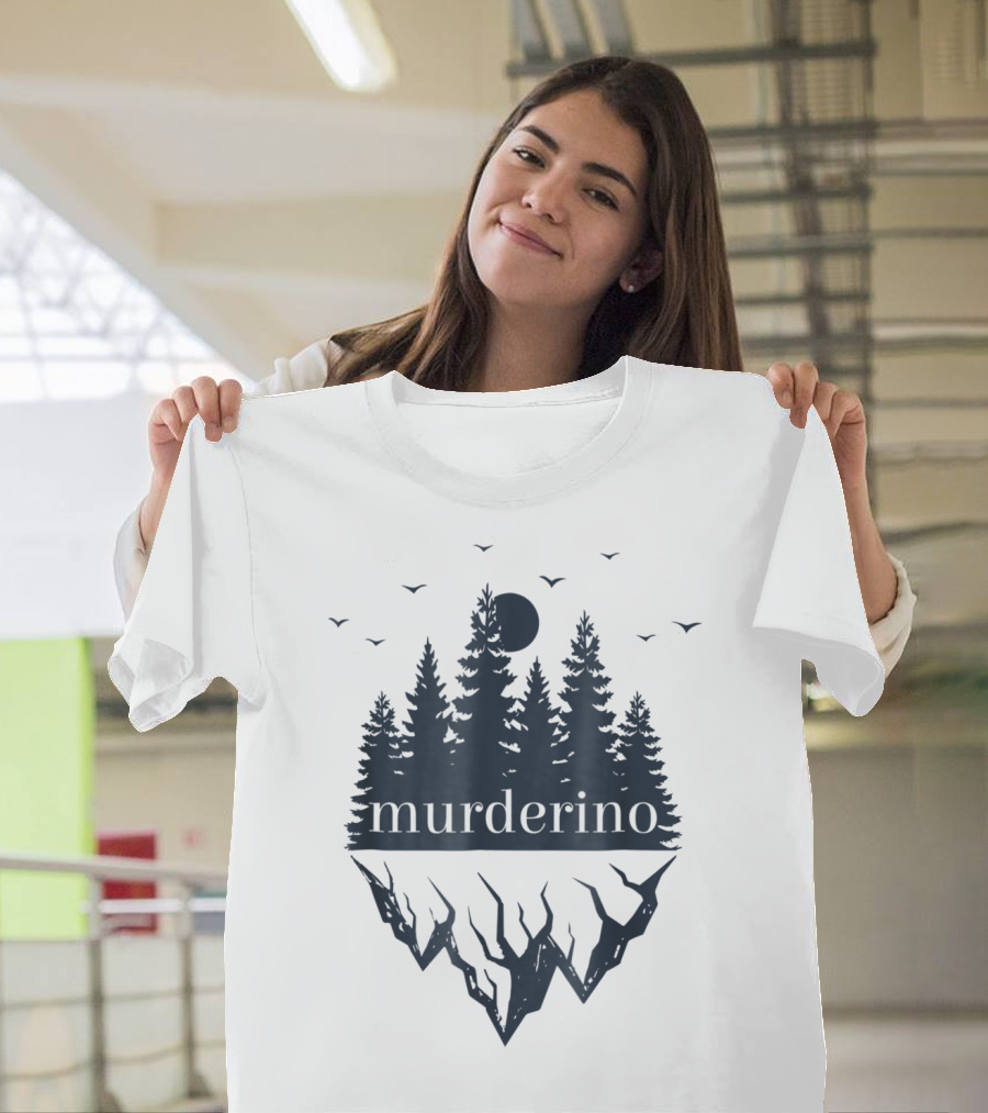 Murderino True Crime Forest Scene With Bats And Moon T-Shirt