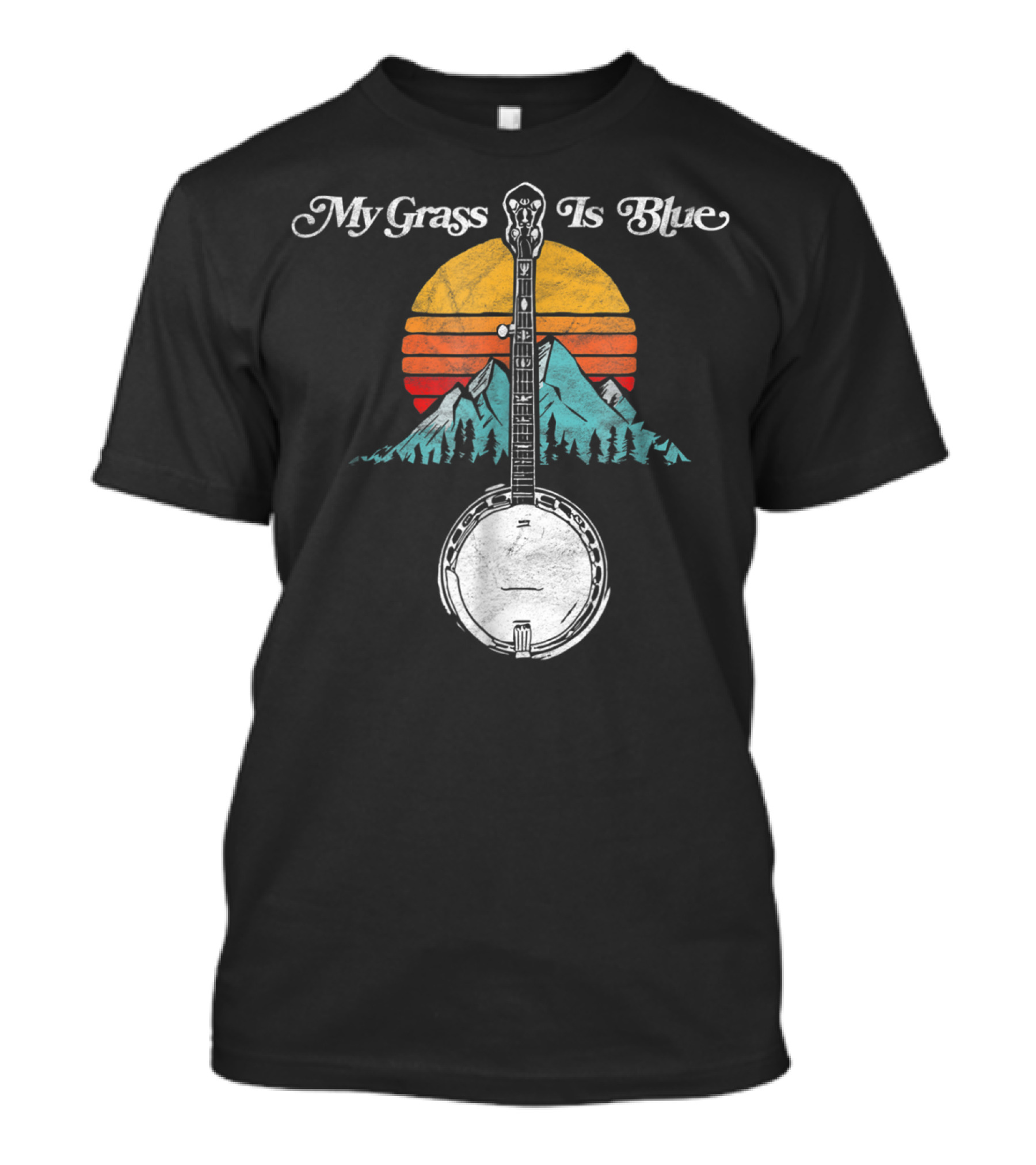 My Grass Is Blue Rocky Mountain Banjo Sunset Mountain Scene T-Shirt