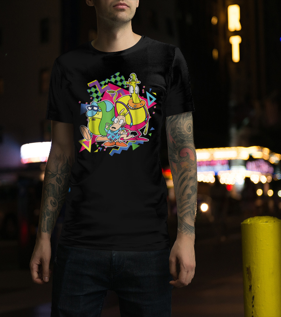 Nickelodeon Rocko's Modern Life 90's Characters With Geometric T-Shirt