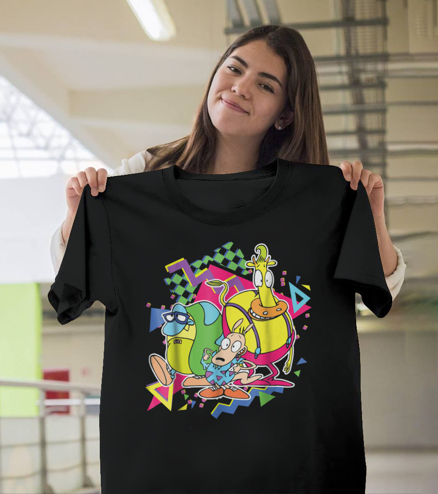 Nickelodeon Rocko's Modern Life 90's Characters With Geometric T-Shirt