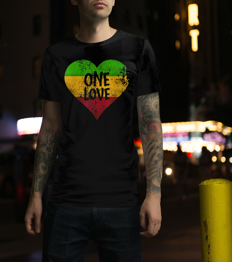 One Love Heart Rastafari Colors Jamaica T-Shirt