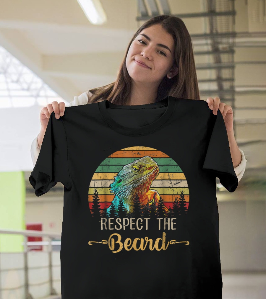 Respect The Beard Retro Sunset Bearded Dragon T-Shirt