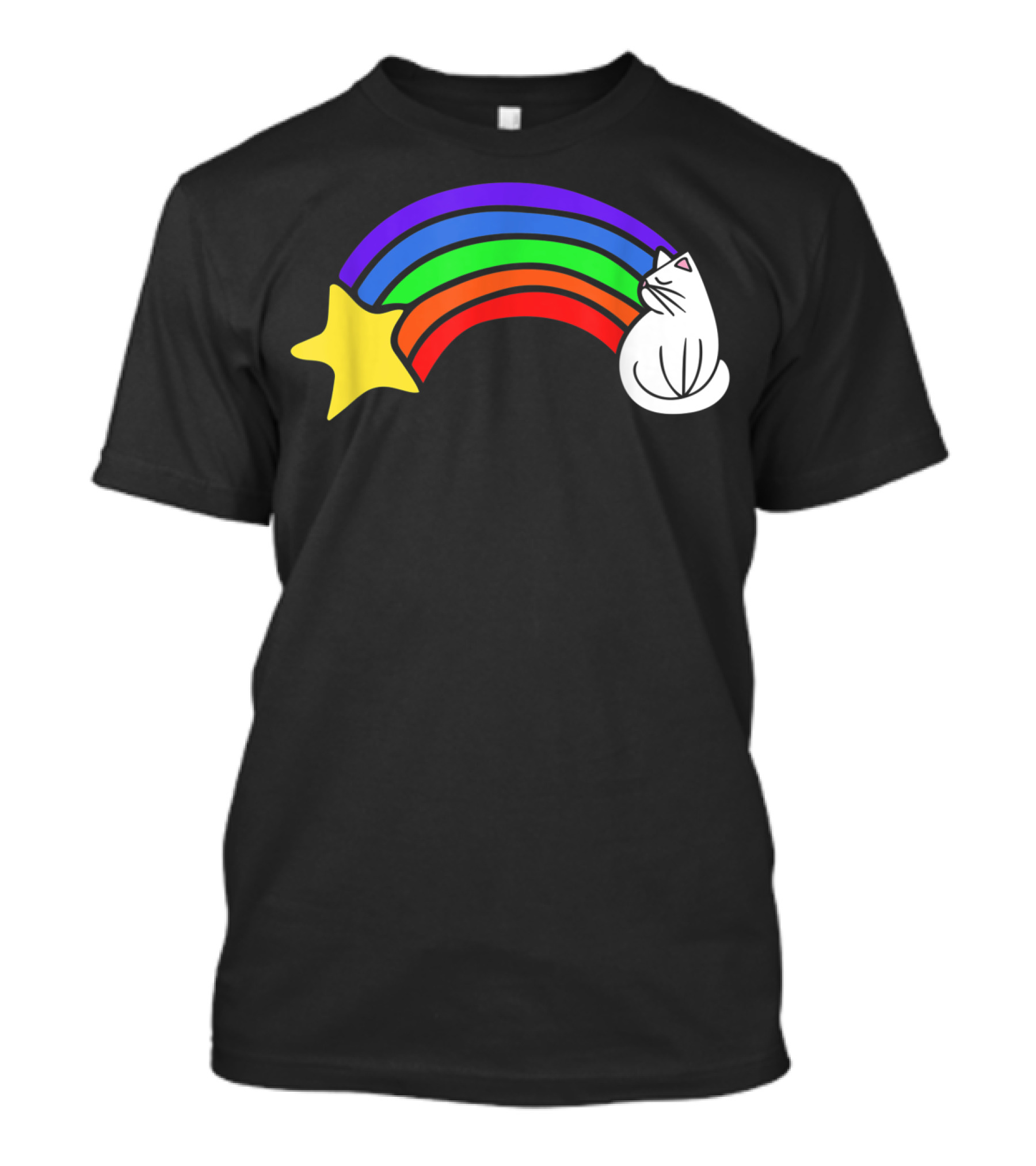 Retro Rainbow Cat Cute Vintage Starry Rainbow Cat T-Shirt