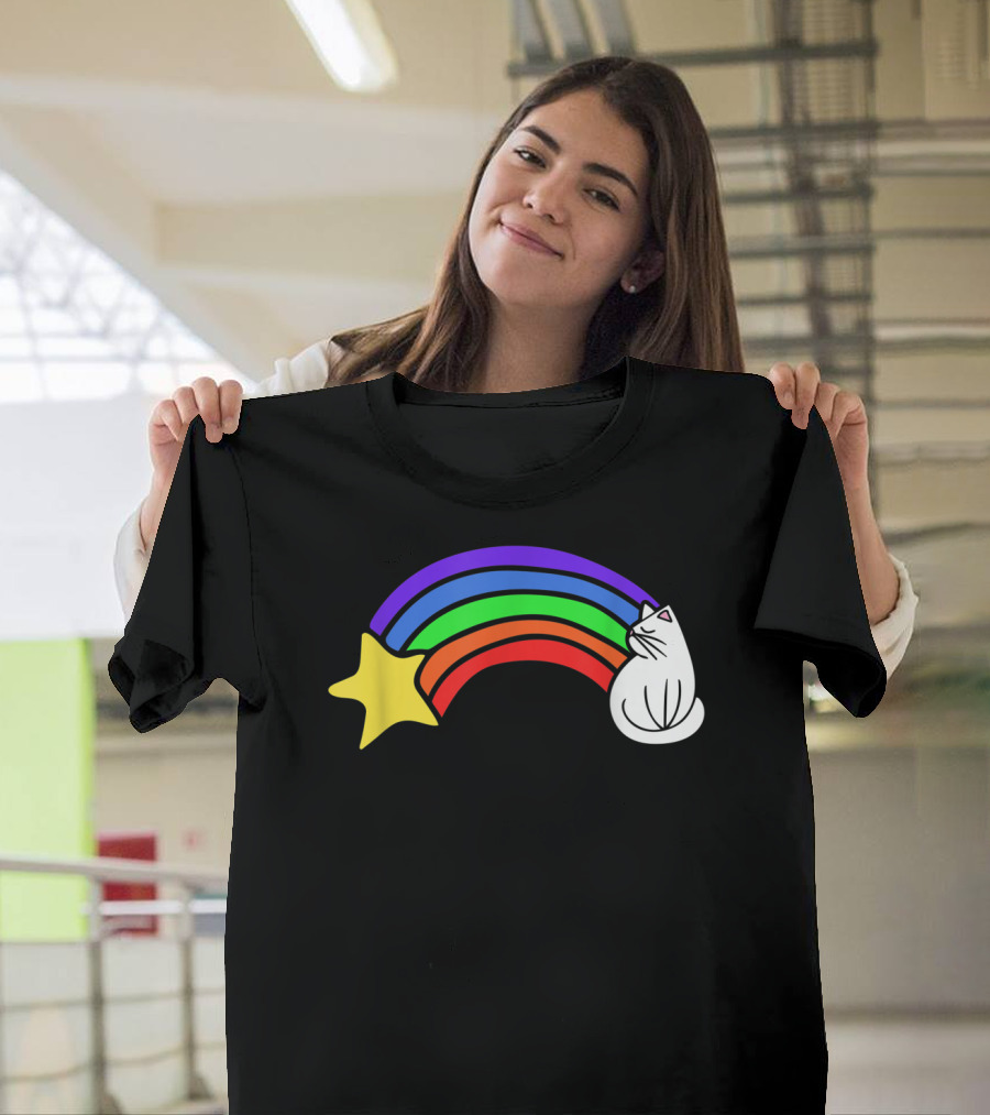 Retro Rainbow Cat Cute Vintage Starry Rainbow Cat T-Shirt