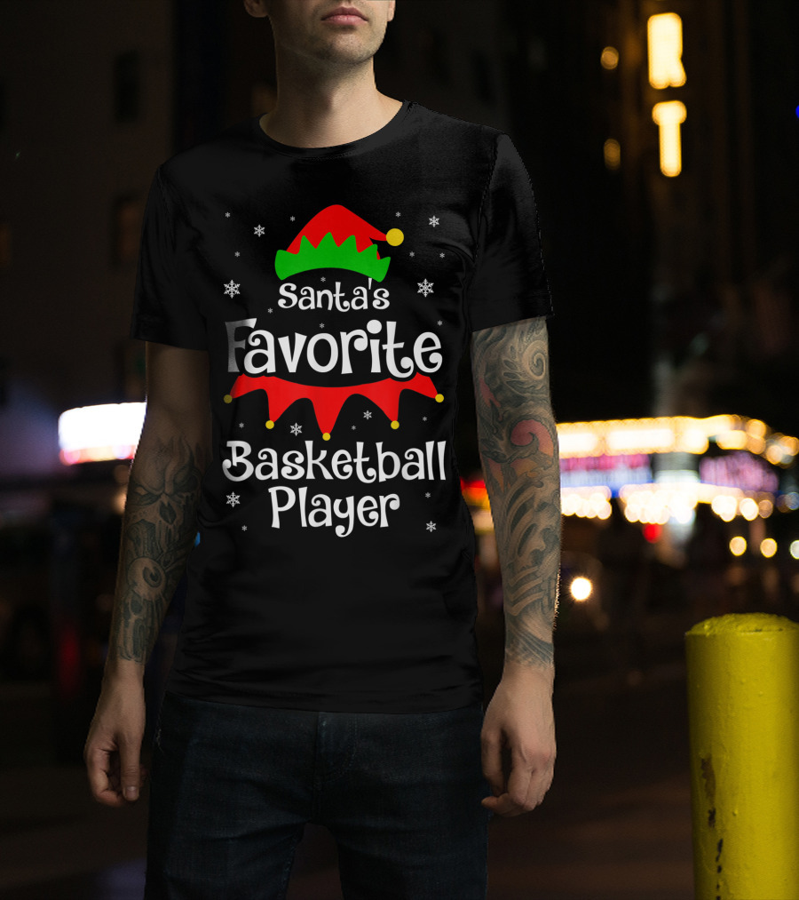 Santa's Favorite Basketball Player Christmas Snowflakes Elf Hat T-Shirt