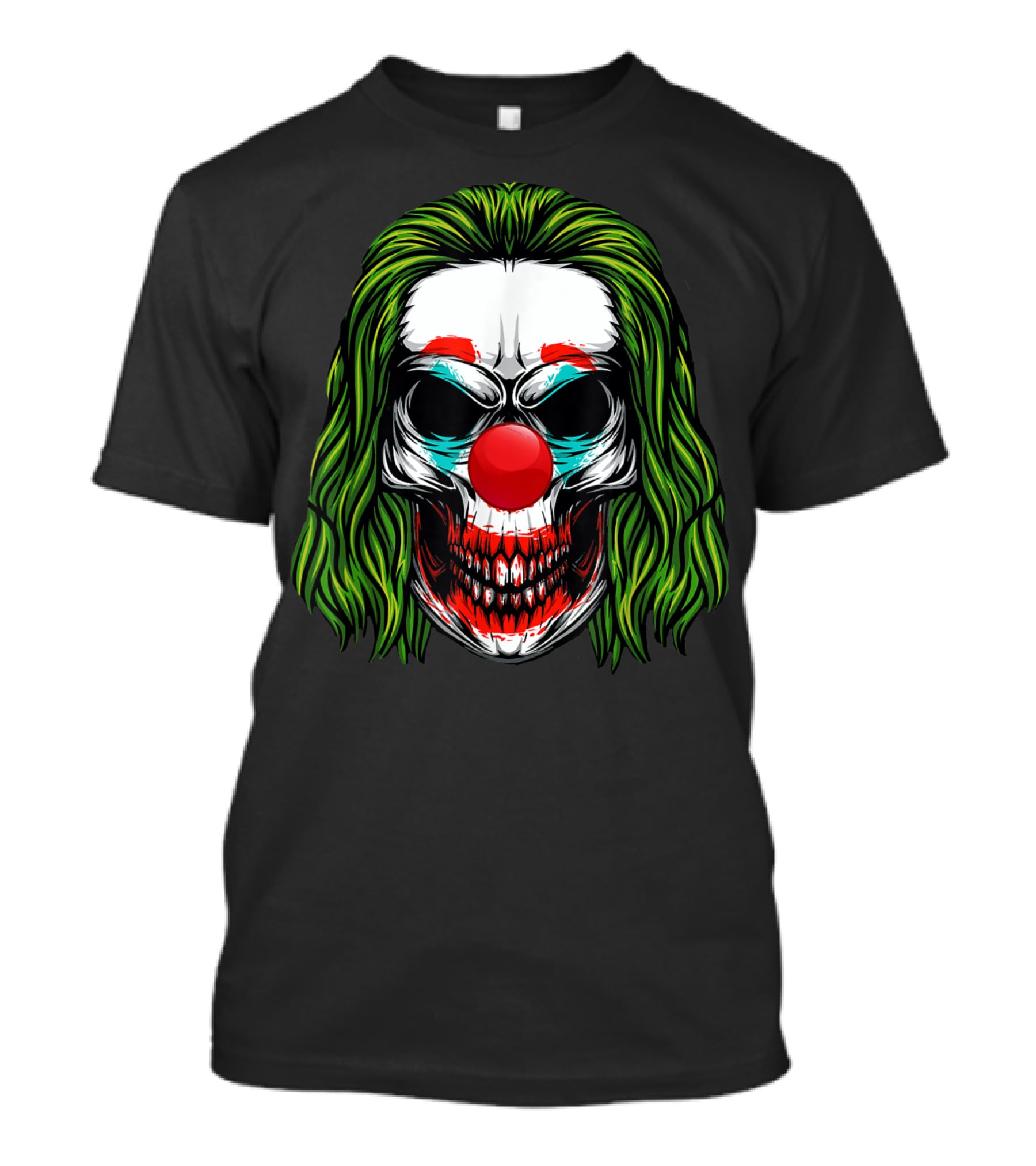 Scary Clown Skull Horror With Green Hair And Red Nose T-Shirt