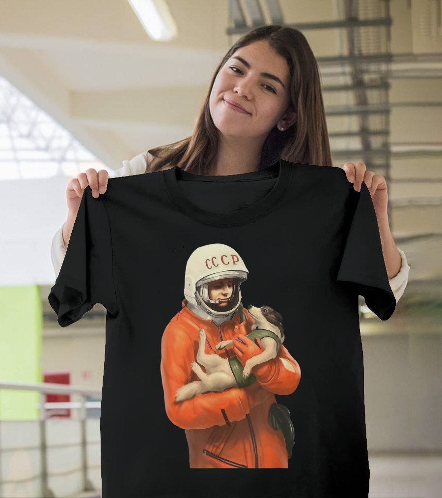 Soviet Space Gagarin USSR CCCP Cosmonaut with Dog in Orange Suit T-Shirt