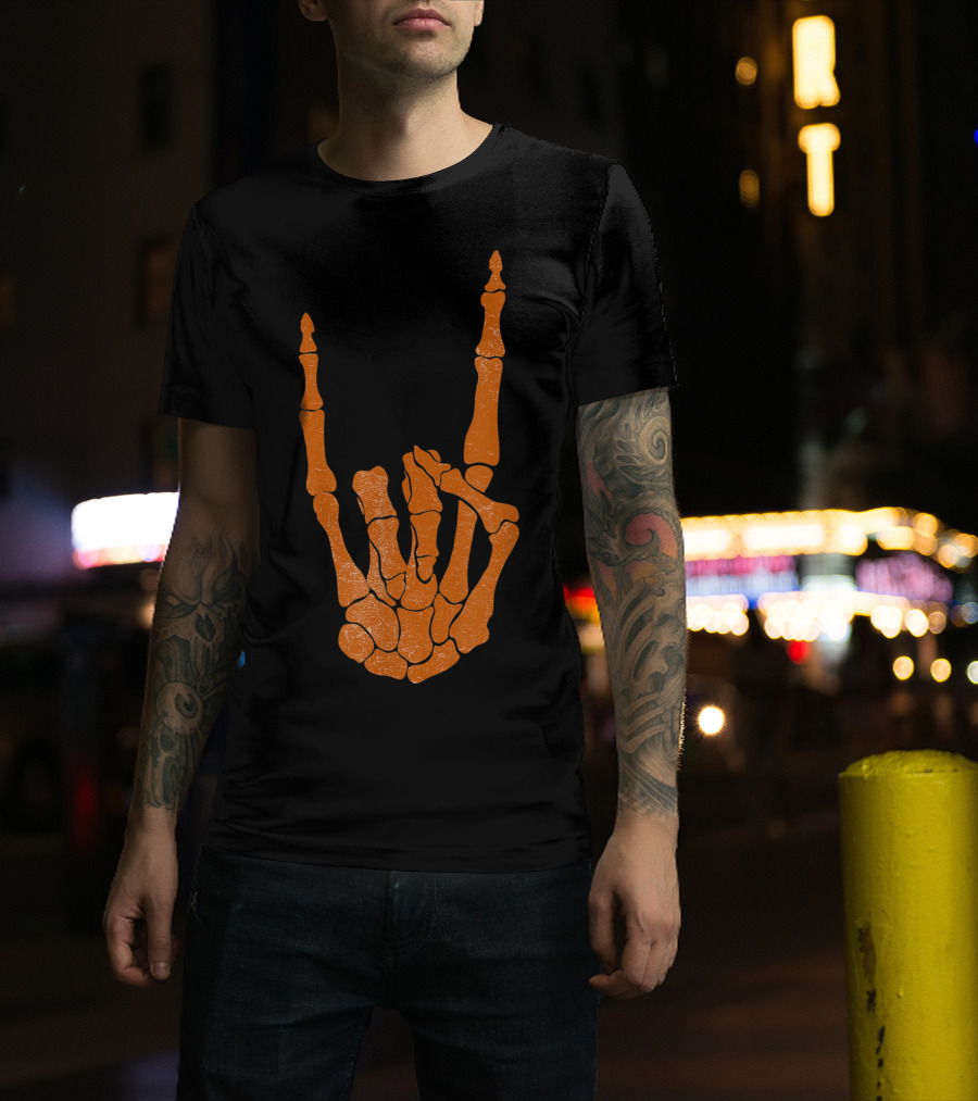Texas Longhorn Hand Sign Skeleton Bone Structure T-Shirt