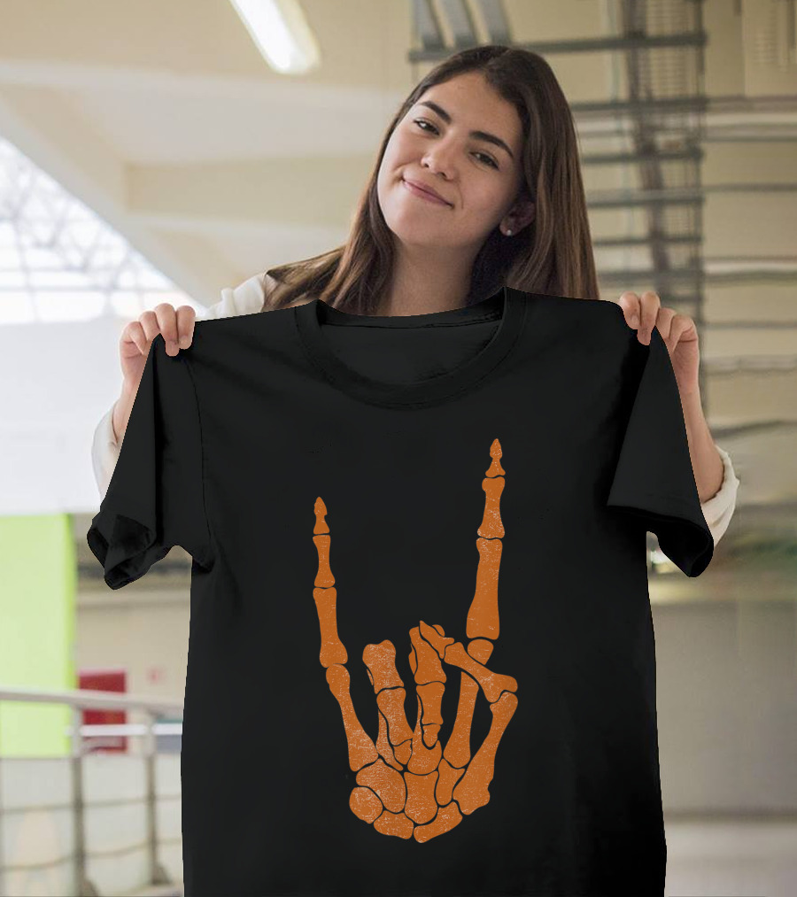 Texas Longhorn Hand Sign Skeleton Bone Structure T-Shirt