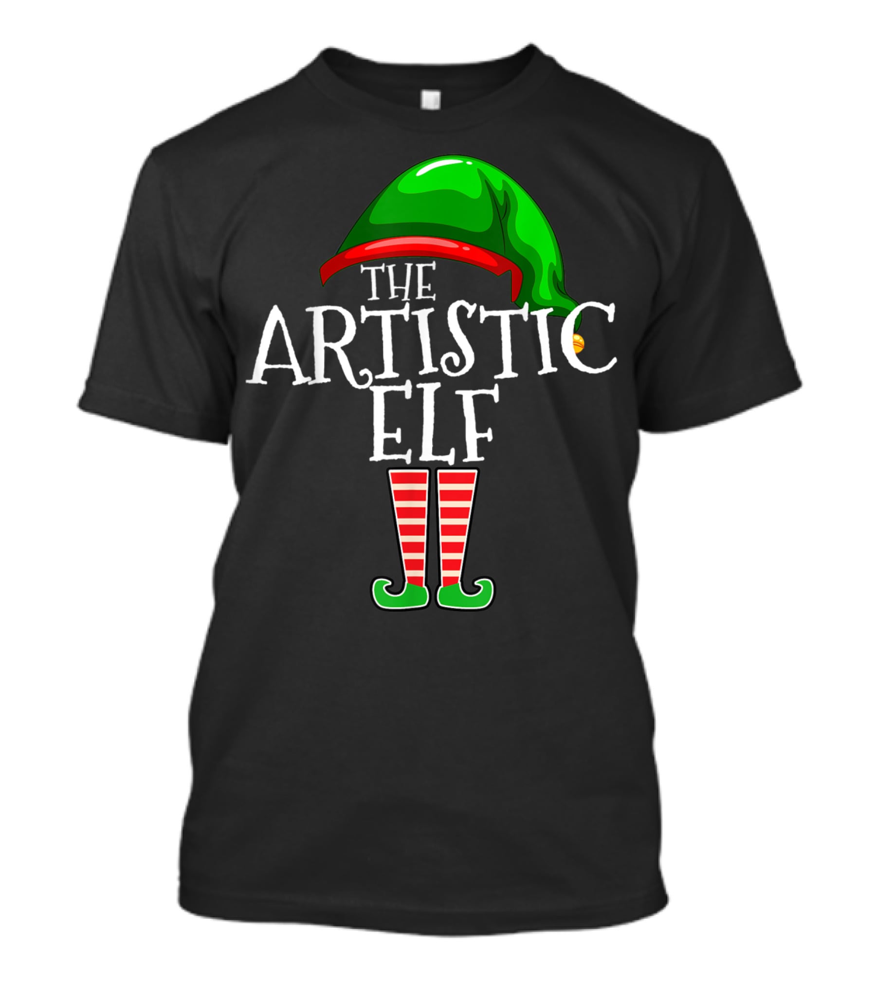 The Artistic Elf Green Hat Red Striped Socks T-Shirt