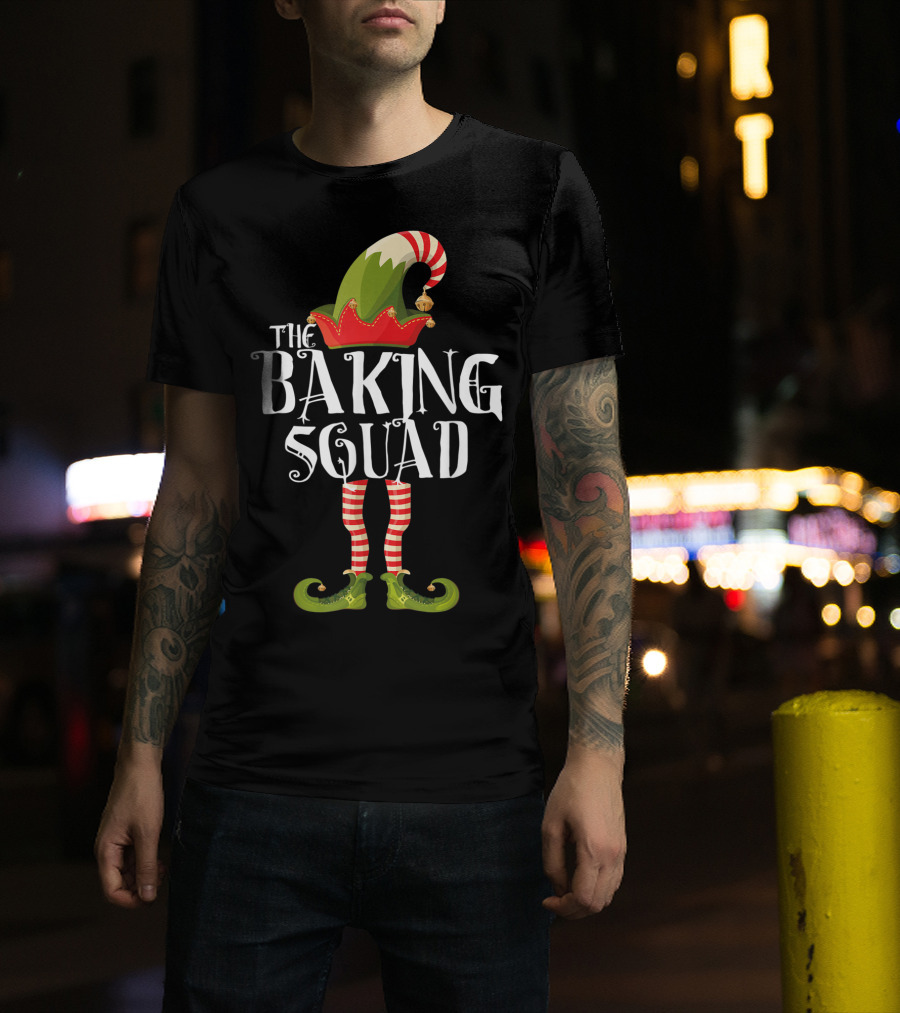 The Baking Squad Elf In Striped Stockings And Festive Hat T-Shirt