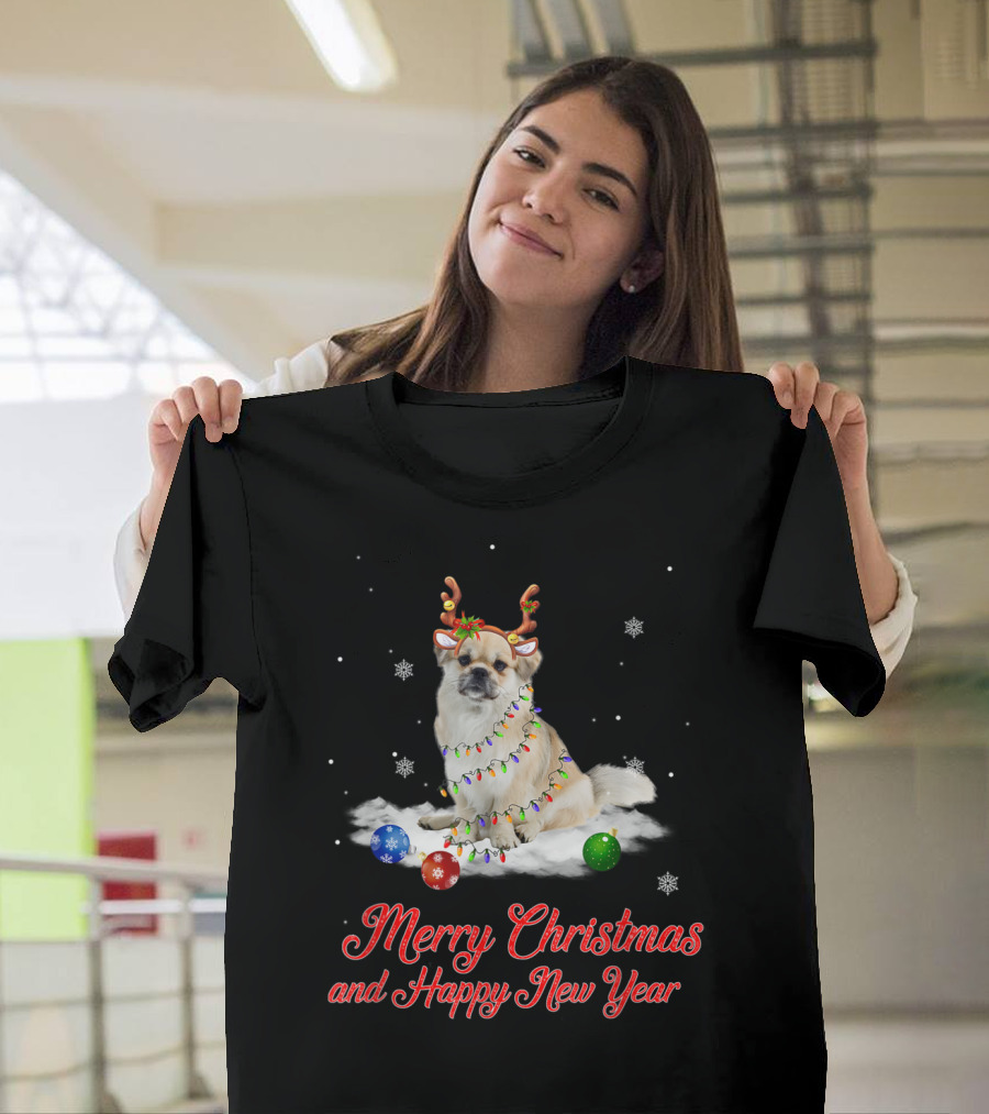 Merry Christmas And Happy New Year Tibetan Spaniel Reindeer Snowflakes T-Shirt