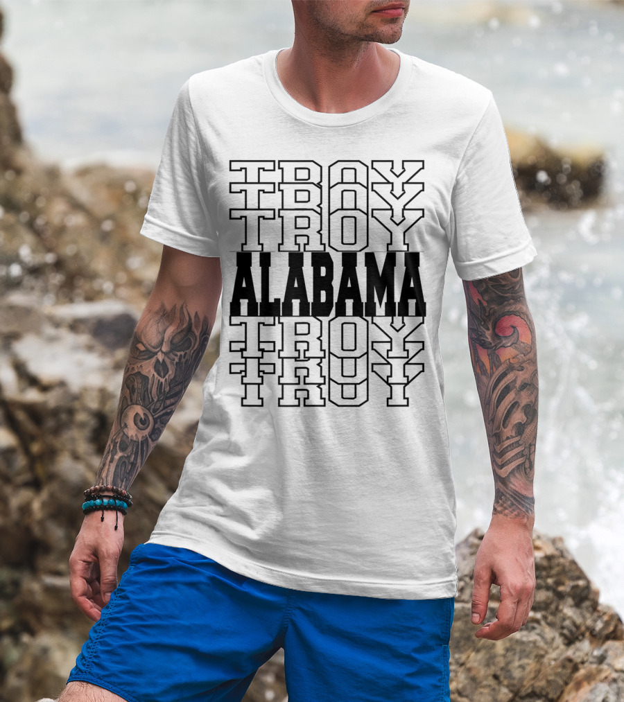 Troy Alabama Retro Athletic Style Stacked Typography T-Shirt
