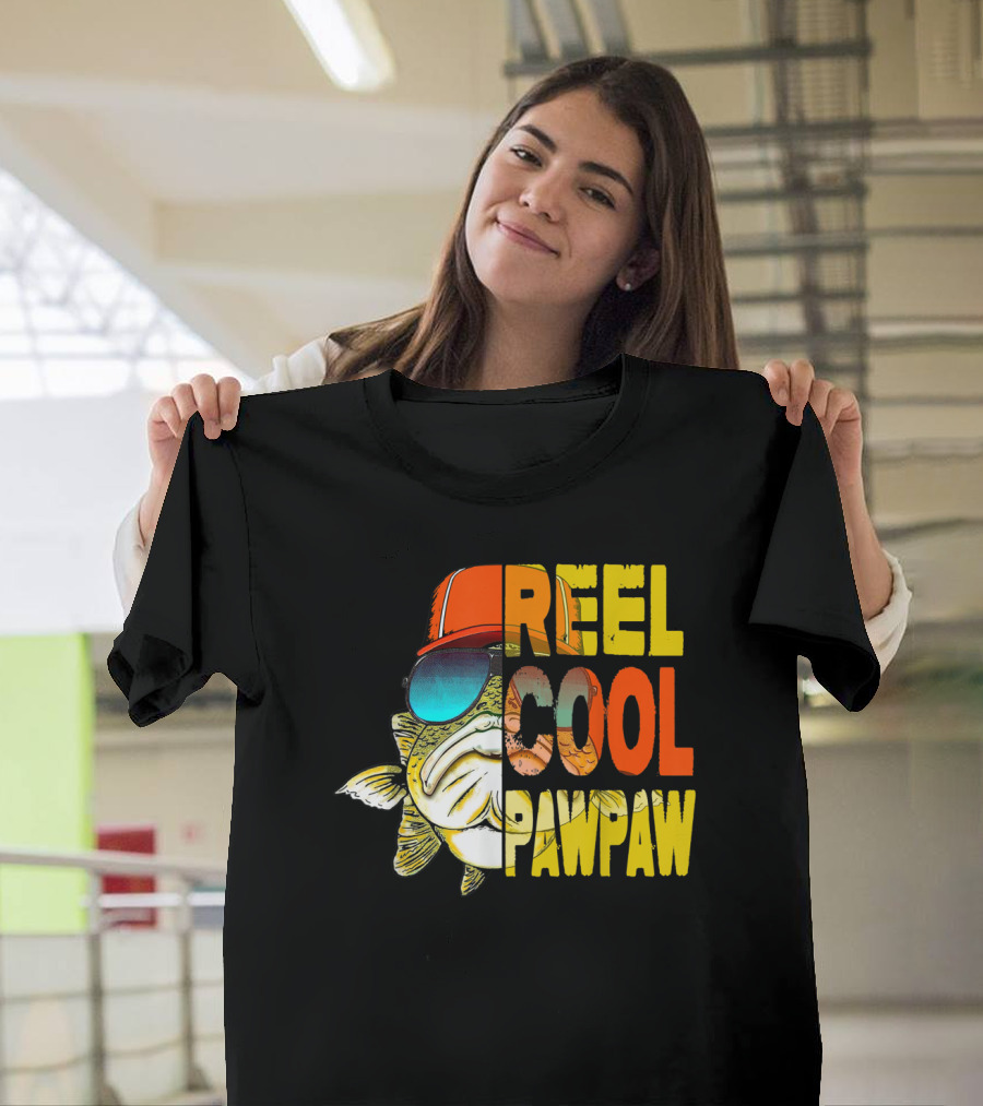 Father's Day Fishing Reel Cool Pawpaw Retro Fish Sunglasses And Hat T-Shirt