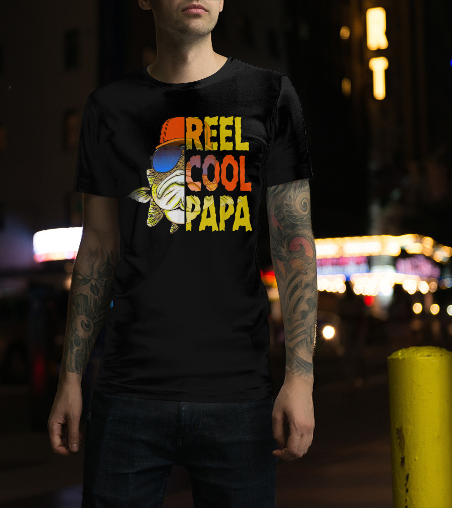Reel Cool Papa Fishing Fish With Sunglasses And Hat T-Shirt