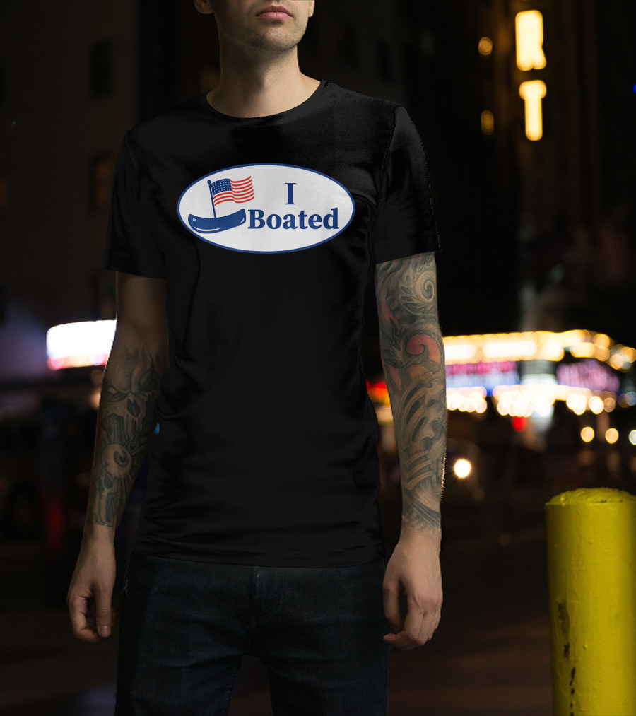 I Boated Sticker With American Flag And Canoe T-Shirt