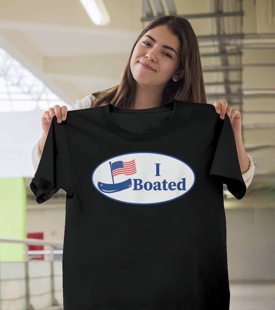 I Boated Sticker With American Flag And Canoe T-Shirt