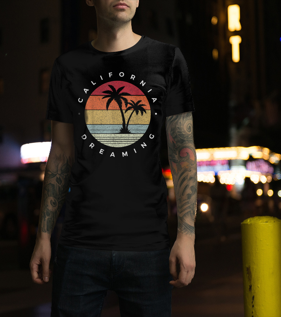California Dreaming Retro Palm Trees Fun Family Vacation T-Shirt