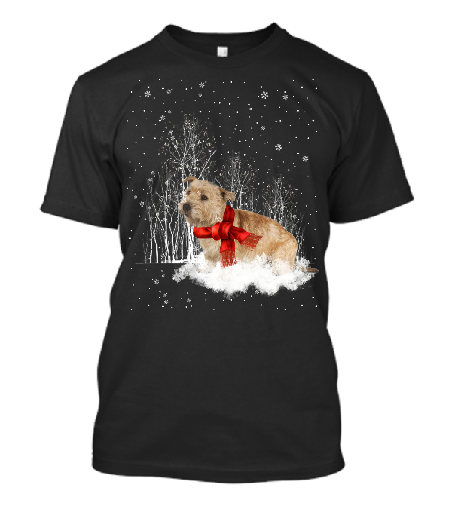 Glen Of Imaal Terrier Winter Scene With Snowflakes And Red Scarf T-Shirt
