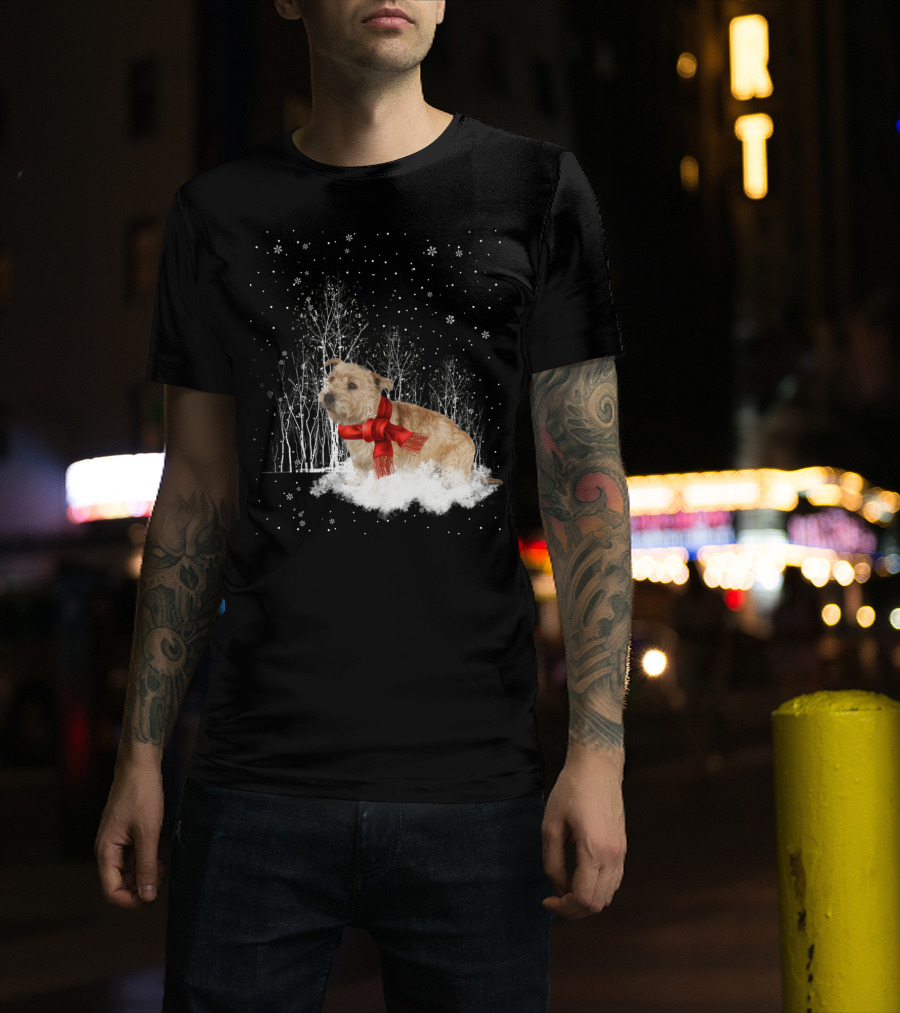 Glen Of Imaal Terrier Winter Scene With Snowflakes And Red Scarf T-Shirt