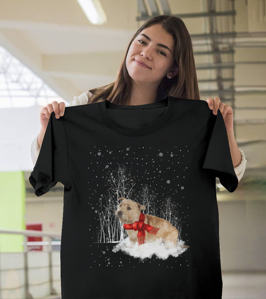 Glen Of Imaal Terrier Winter Scene With Snowflakes And Red Scarf T-Shirt