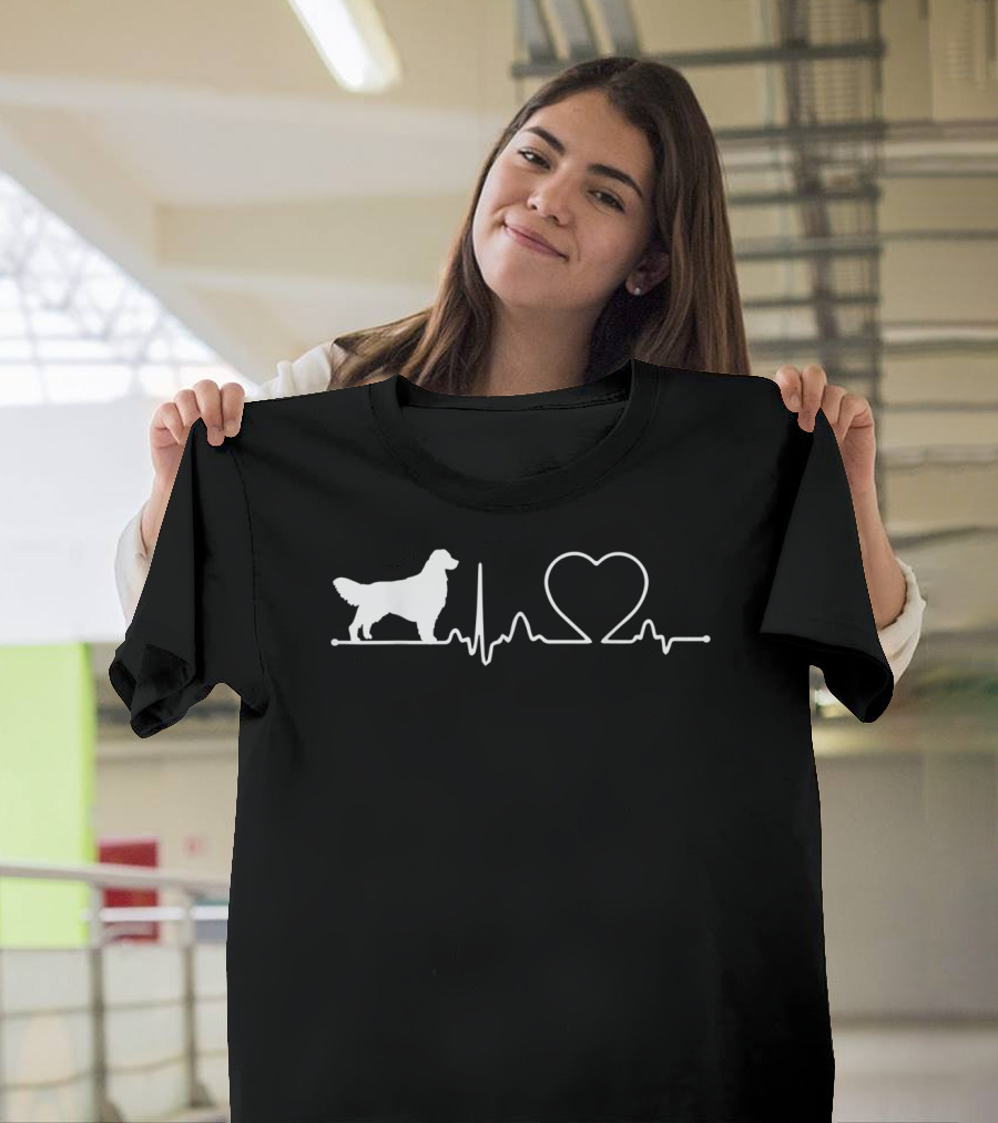 Golden Retriever Heartbeat Outline With Heart And Pulse Line T-Shirt
