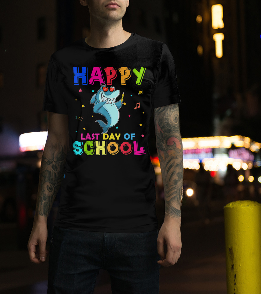 Happy Last Day Of School Dabbing Shark 123 Music Notes T-Shirt
