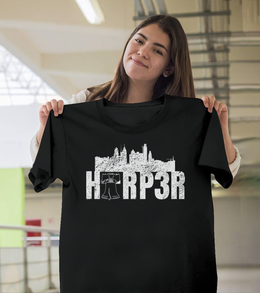 HRP3R Liberty Bell Philly Skyline Make Philly Great Again Funny Baseball T-Shirt