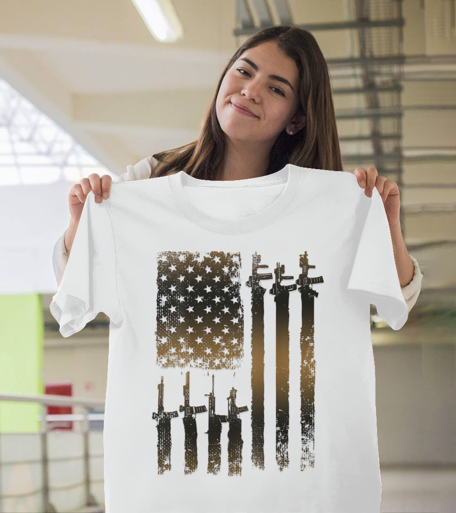 I Love Guns Black Rifle Coffee WomenBack American Flag Rifle T-Shirt
