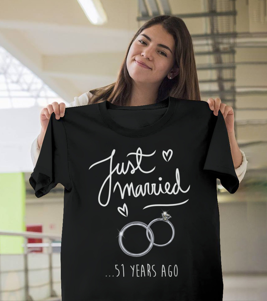 Just Married 51 Years Ago With Interlocking Rings And Hearts T-Shirt