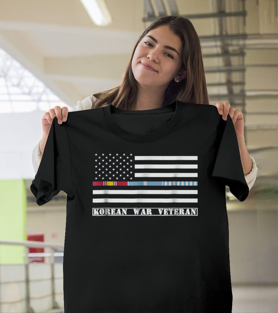 Korean War Veteran Thin Line American Flag T-Shirt