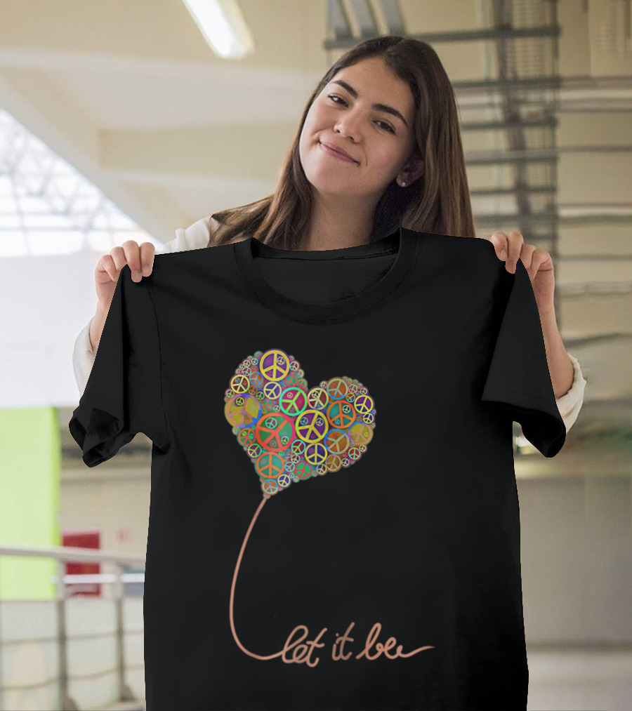 Let It Be Peace Symbol Heart Flowers T-Shirt