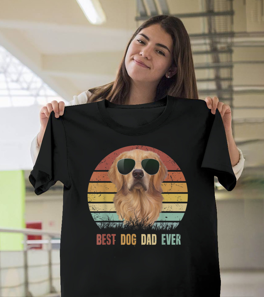Best Dog Dad Ever Golden Retriever Vintage Sunglasses T-Shirt