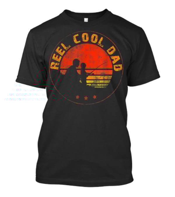 Reel Cool Dad Fishing Daddy Vintage Retro Sunset T-Shirt