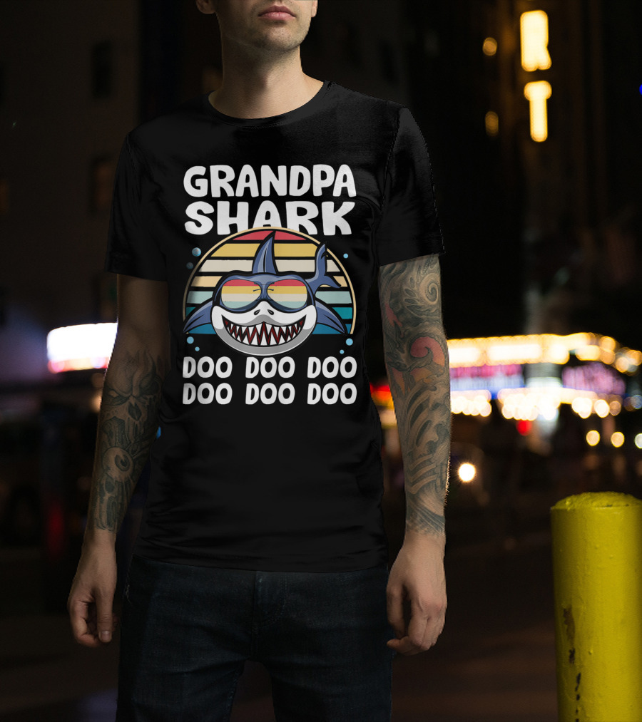 Grandpa Shark Doo Doo Doo Retro Style With Sunglasses T-Shirt