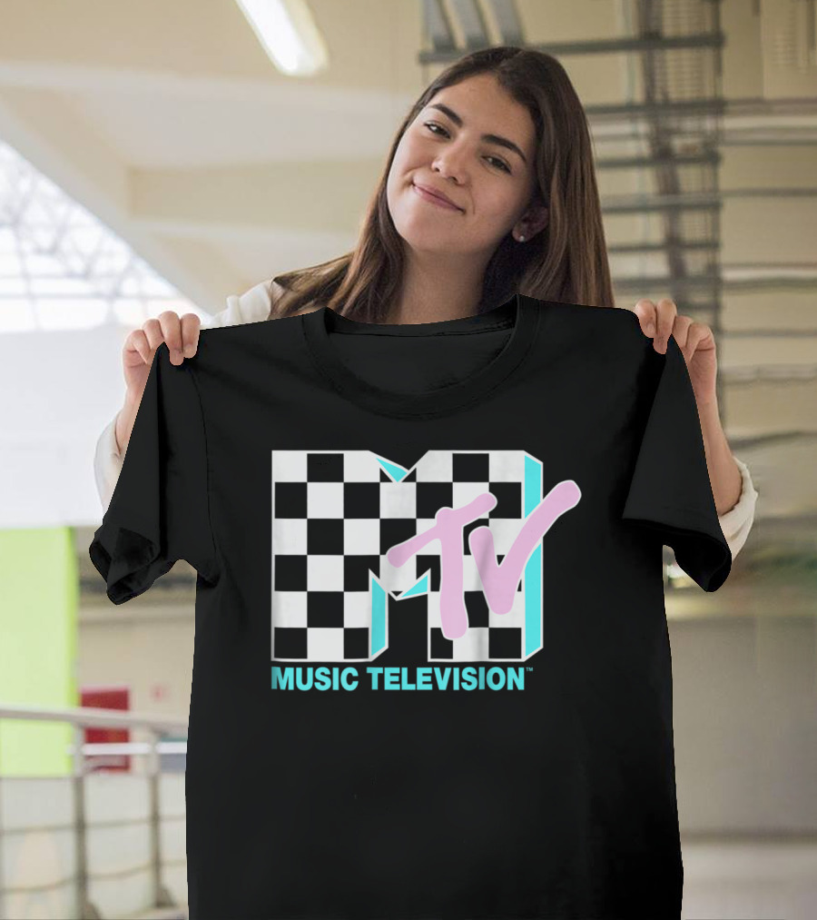 MTV Music Television Neon Checkered T-Shirt