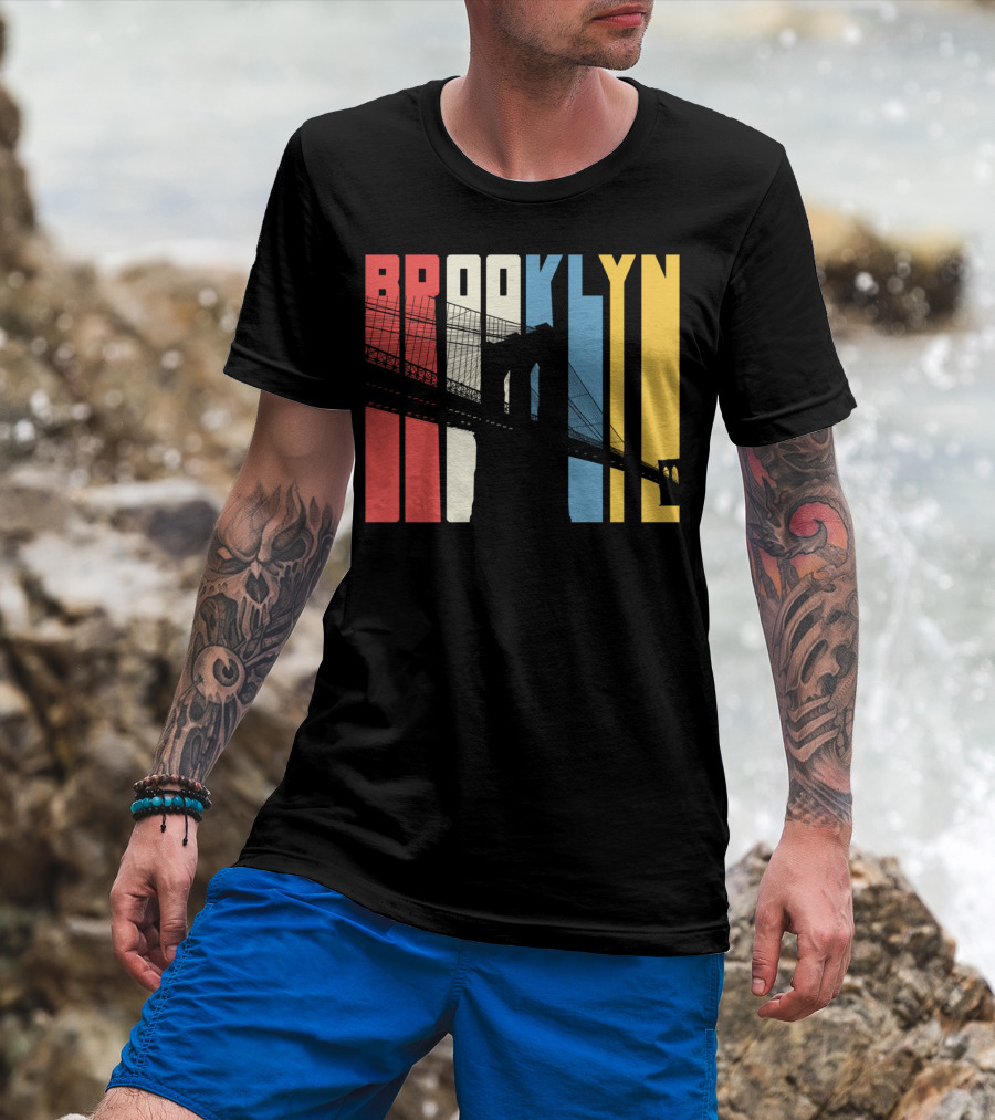 Brooklyn Bridge New York City Red Blue Yellow T-Shirt