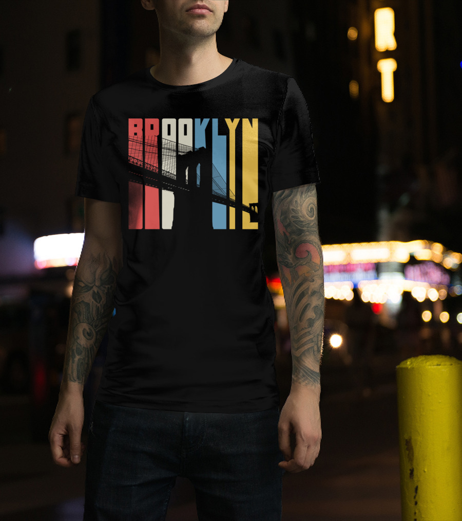 Brooklyn Bridge New York City Red Blue Yellow T-Shirt