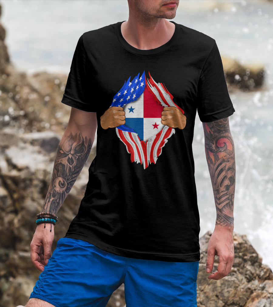 Panamanian Blood Inside Me American Flag Panama Flag Tear T-Shirt