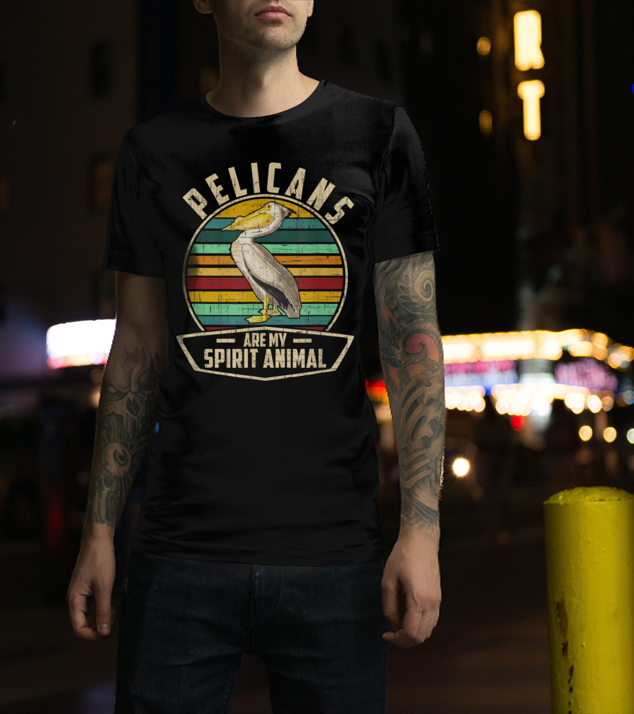 Pelicans Are My Spirit Animal Vintage Style Retro Stripes T-Shirt