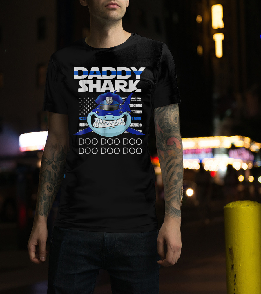 Daddy Shark Doo Doo Doo Police Blue Line T-Shirt