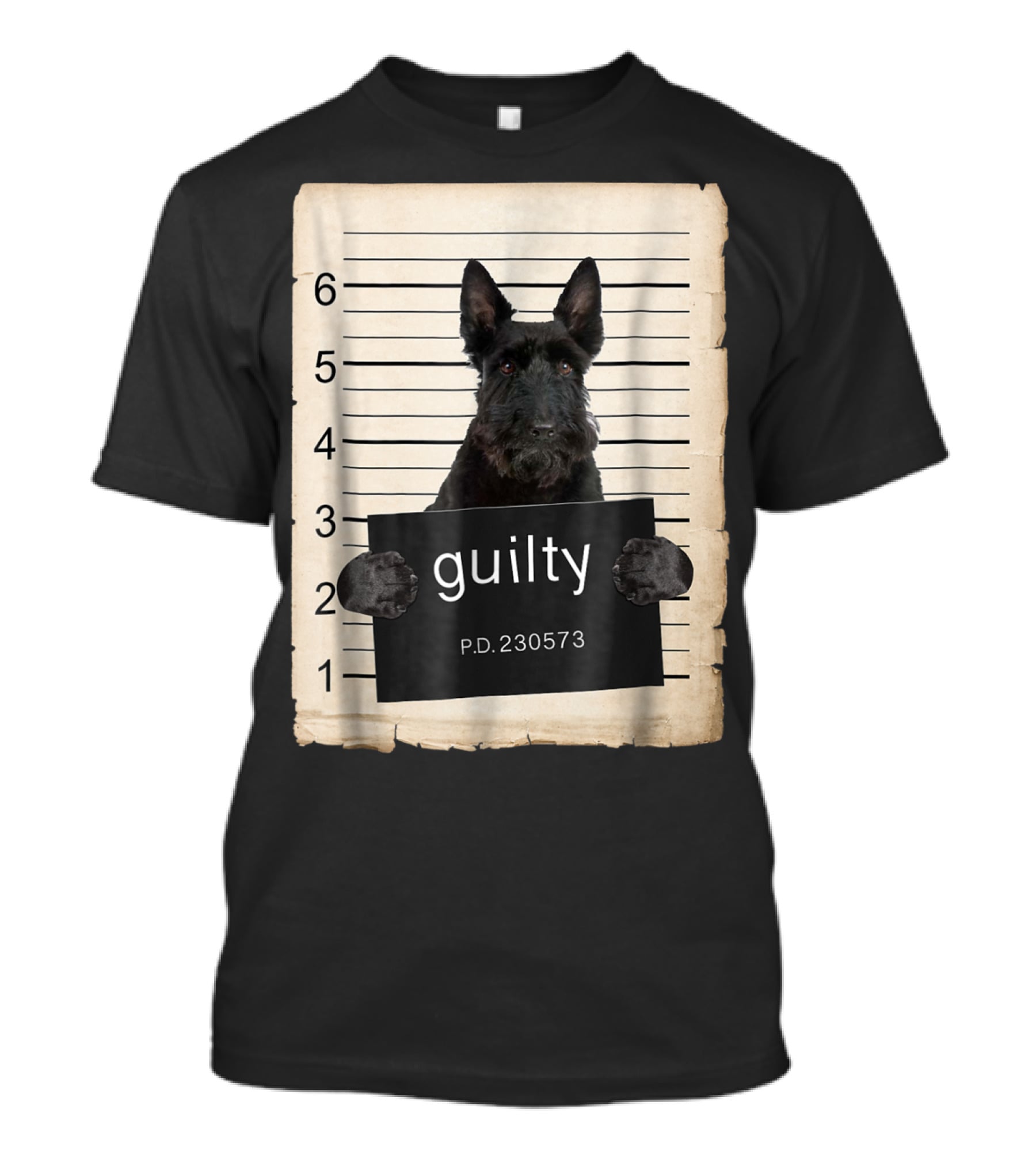 Scottish Terrier Mugshot Guilty Dog P.D. 230573 T-Shirt