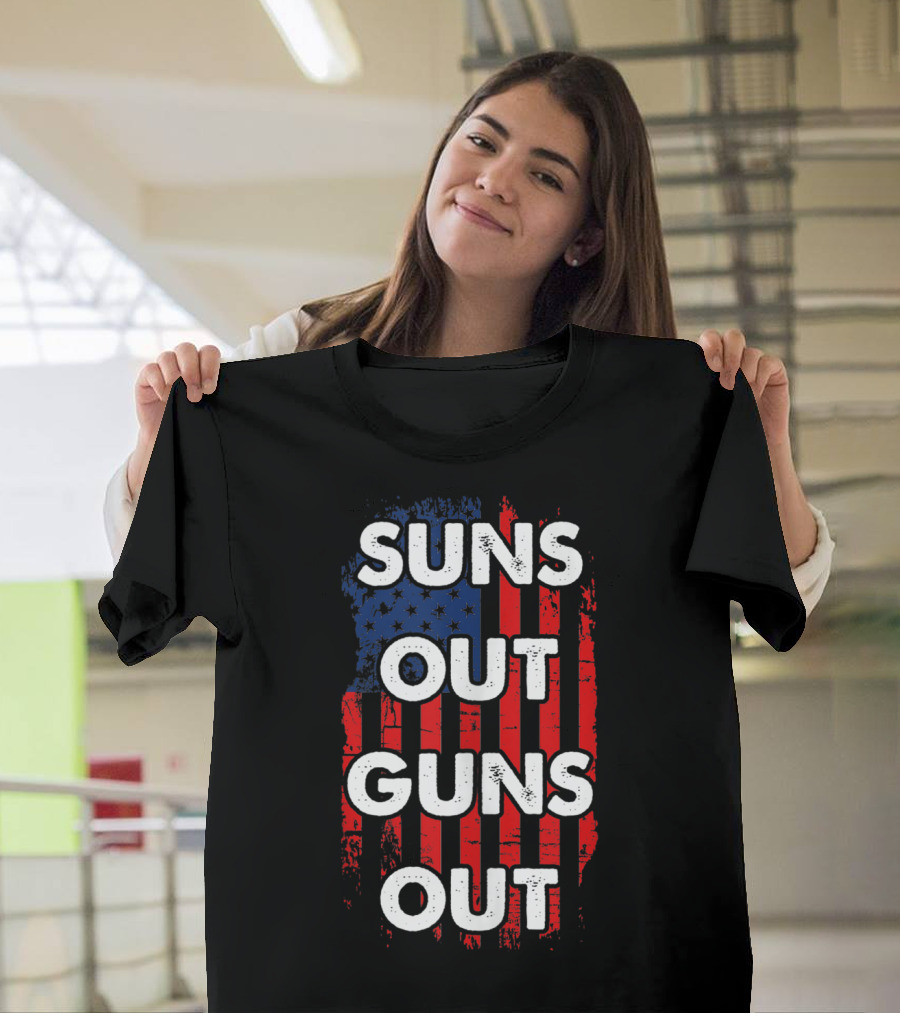 Suns Out Guns Out American USA Flag Sunsout Patriotic Red White Blue T-Shirt
