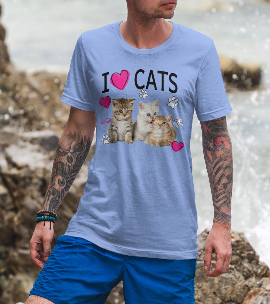 I Love Cats Kittens Hearts And Paws T-Shirt