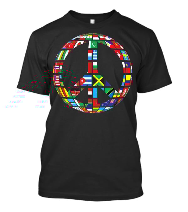 Global Peace Symbol With International Flags Multicultural Unity T-Shirt